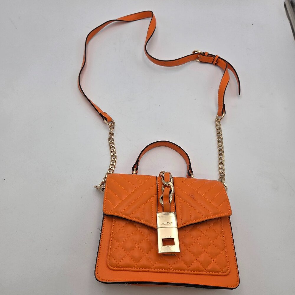 Aldo Rattani Quilted Orange Satchel Top Handle Crossbody Bag